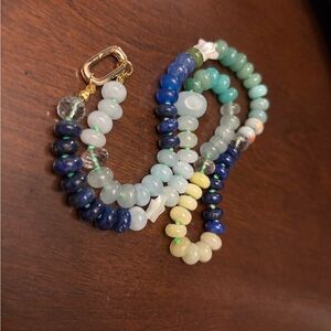 Lapis Lazuli Gemstone Necklace: Aventurine, Mother of Pearl & 18kt Gold Clasp